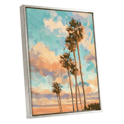 Pastel Palm Horizon – silver framed canvas option
