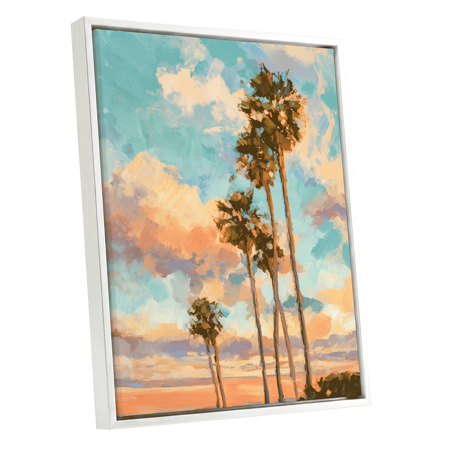 Pastel Palm Horizon – white framed canvas option