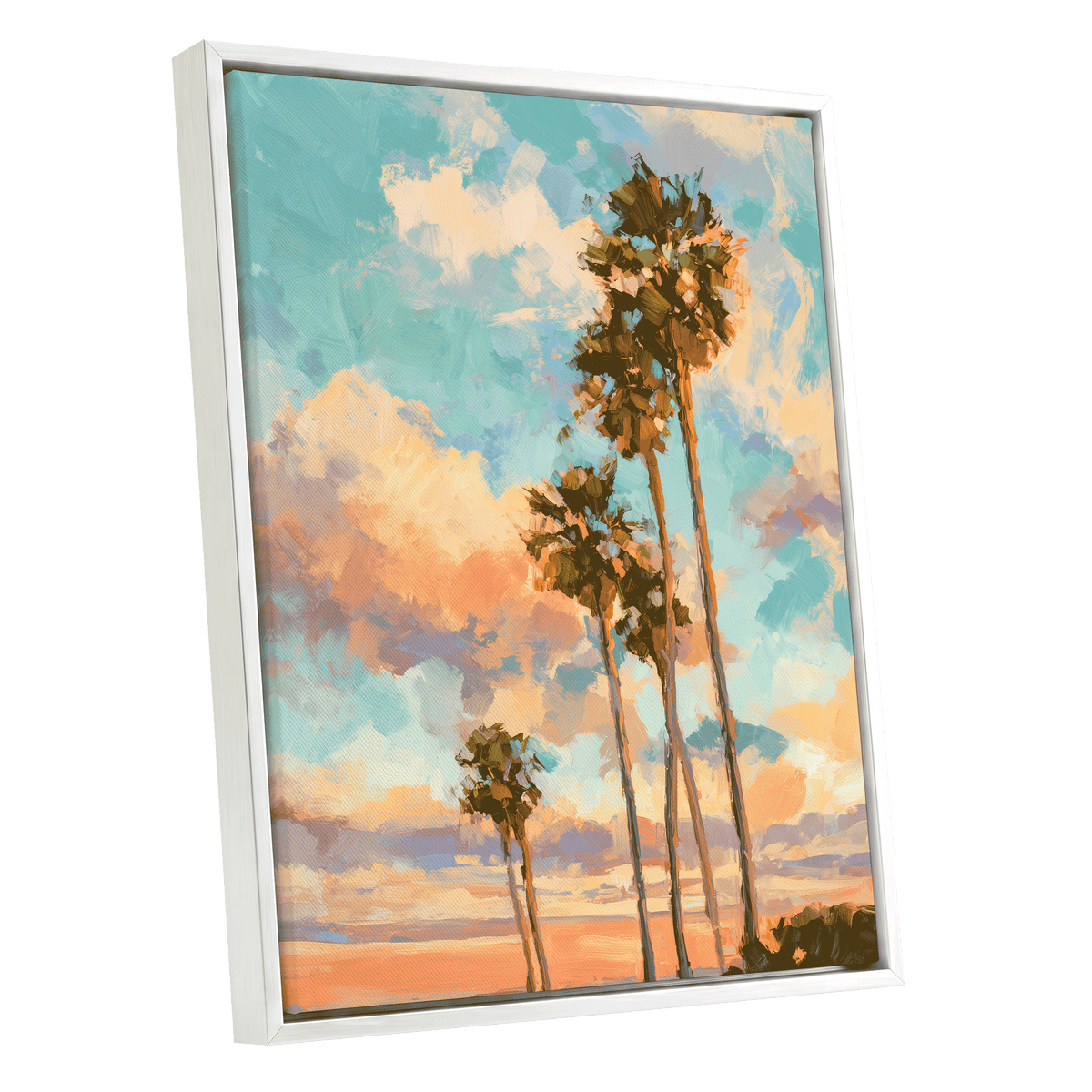 Pastel Palm Horizon – white framed canvas option