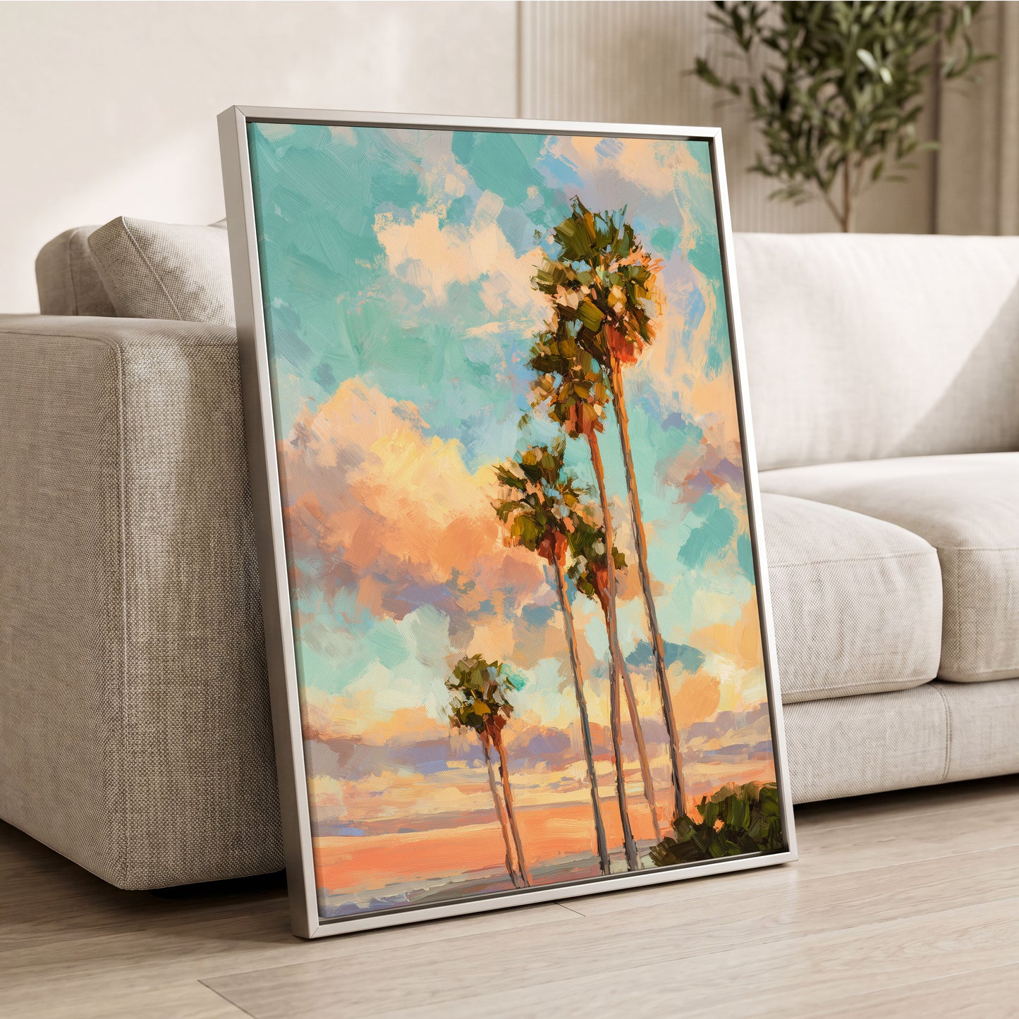 Pastel Palm Horizon – wall art displayed in a styled interior, gallery view 2