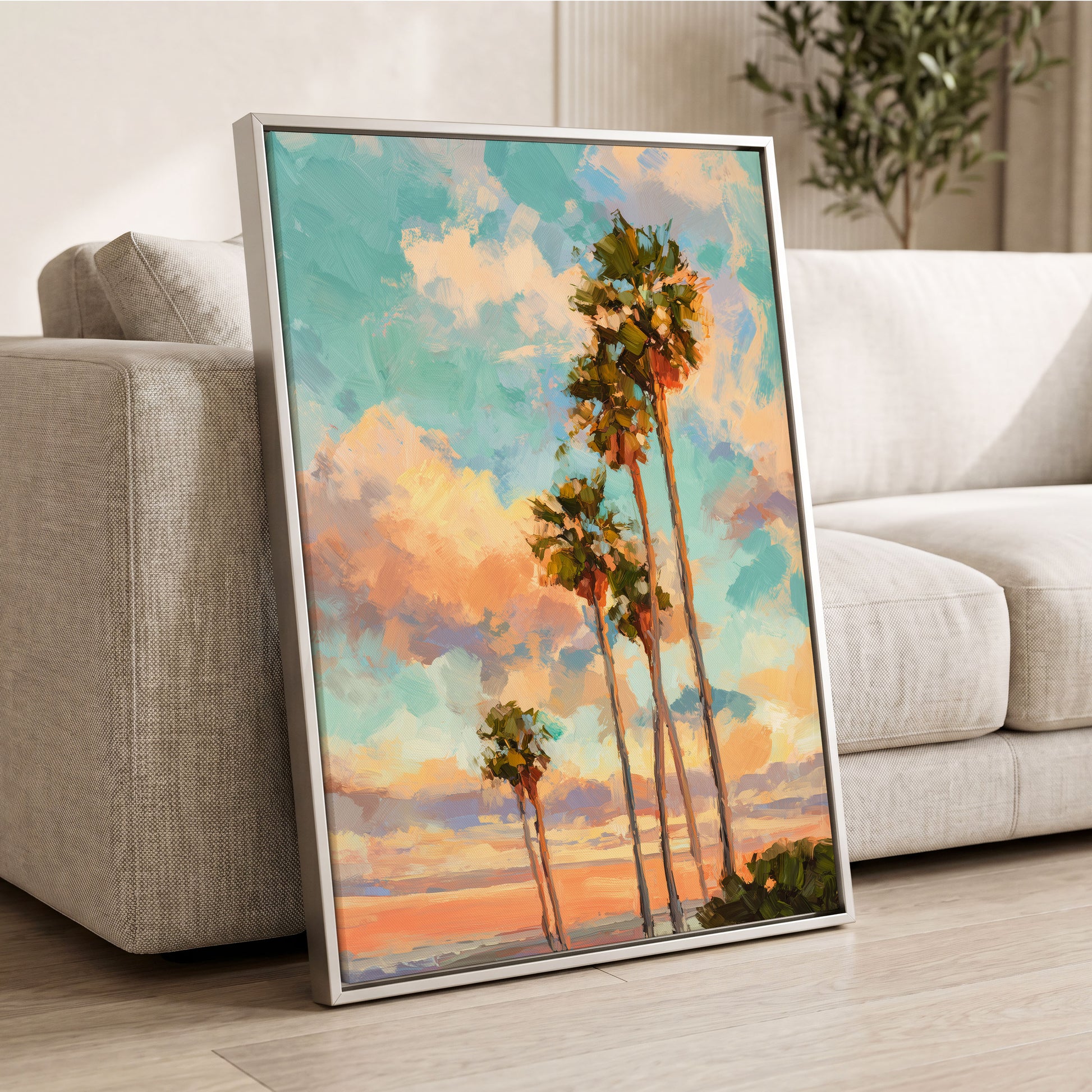 Pastel Palm Horizon – wall art displayed in a styled interior, gallery view 2