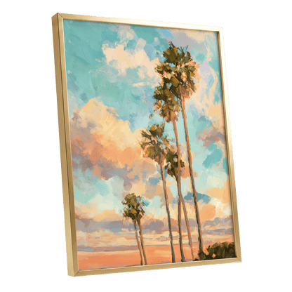 Pastel Palm Horizon – gold framed poster option