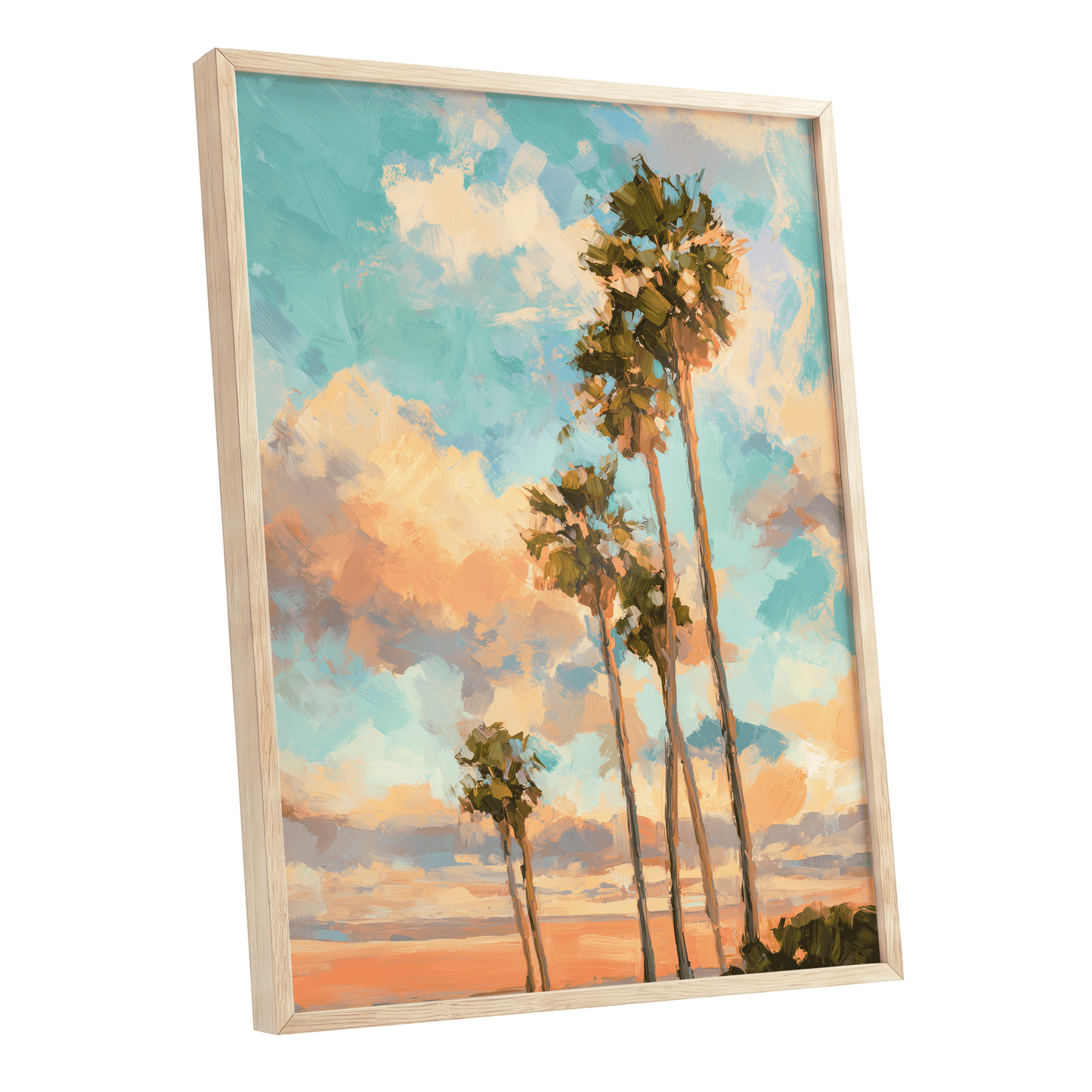 Pastel Palm Horizon – oak framed poster option