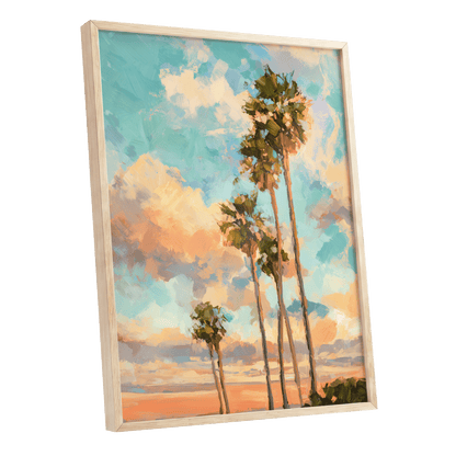 Pastel Palm Horizon – oak framed poster option