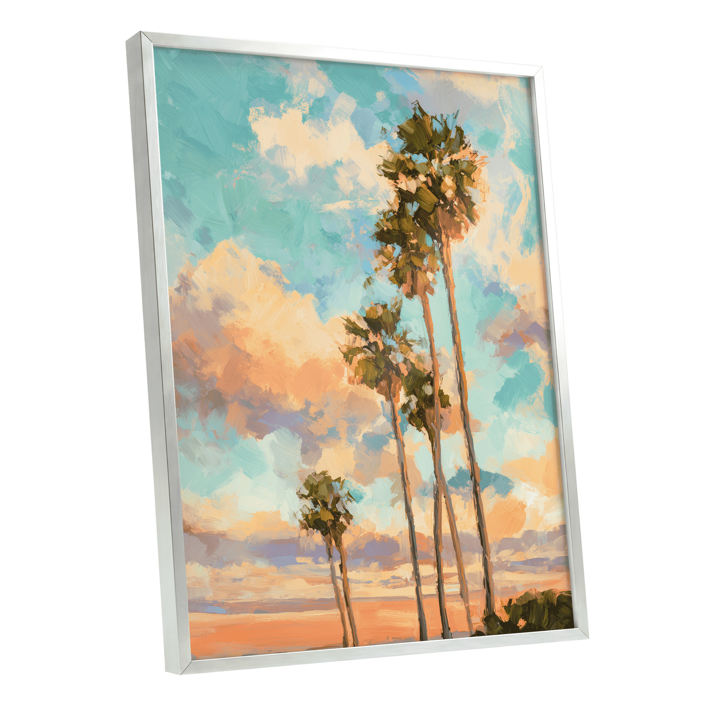Pastel Palm Horizon – silver framed poster option