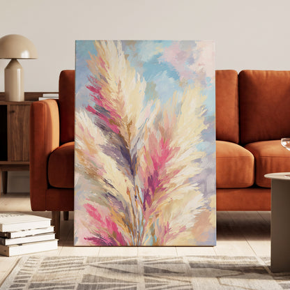 Pastel Plume Garden – canvas wall art in a styled interior, gallery view 1