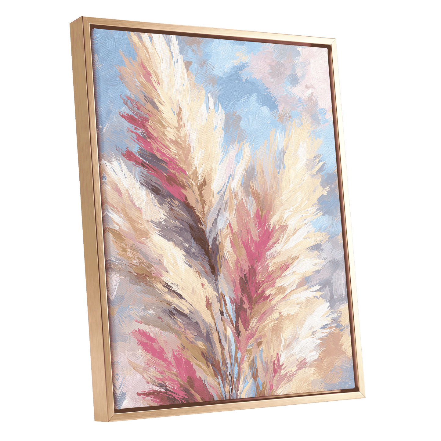Pastel Plume Garden – gold framed canvas option