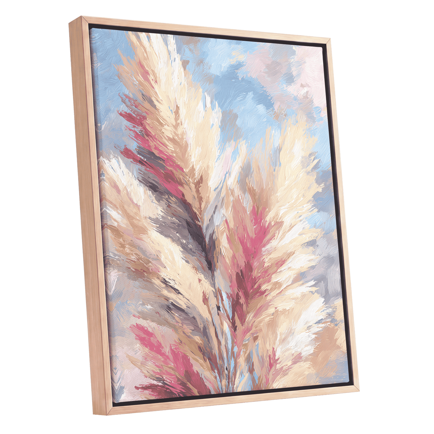 Pastel Plume Garden – oak framed canvas option