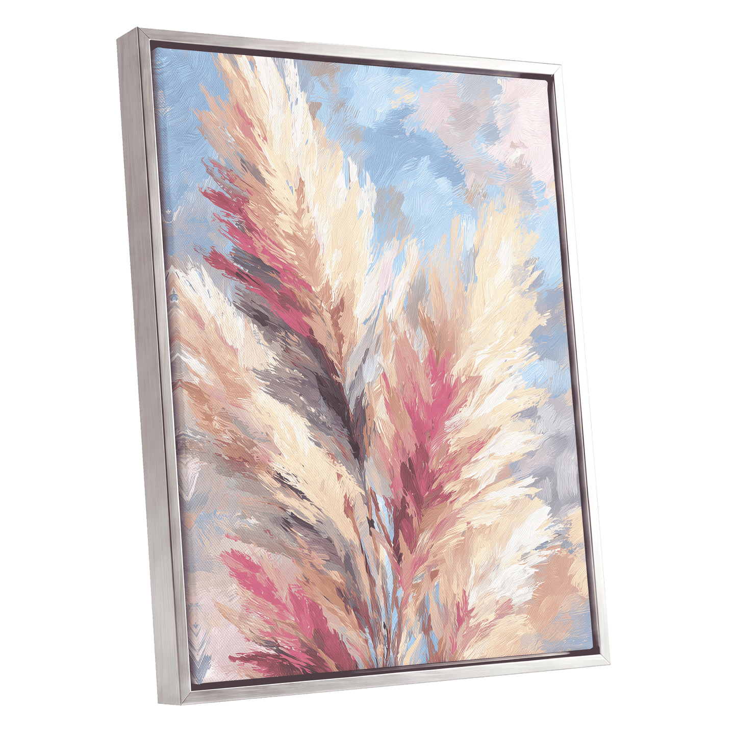 Pastel Plume Garden – silver framed canvas option