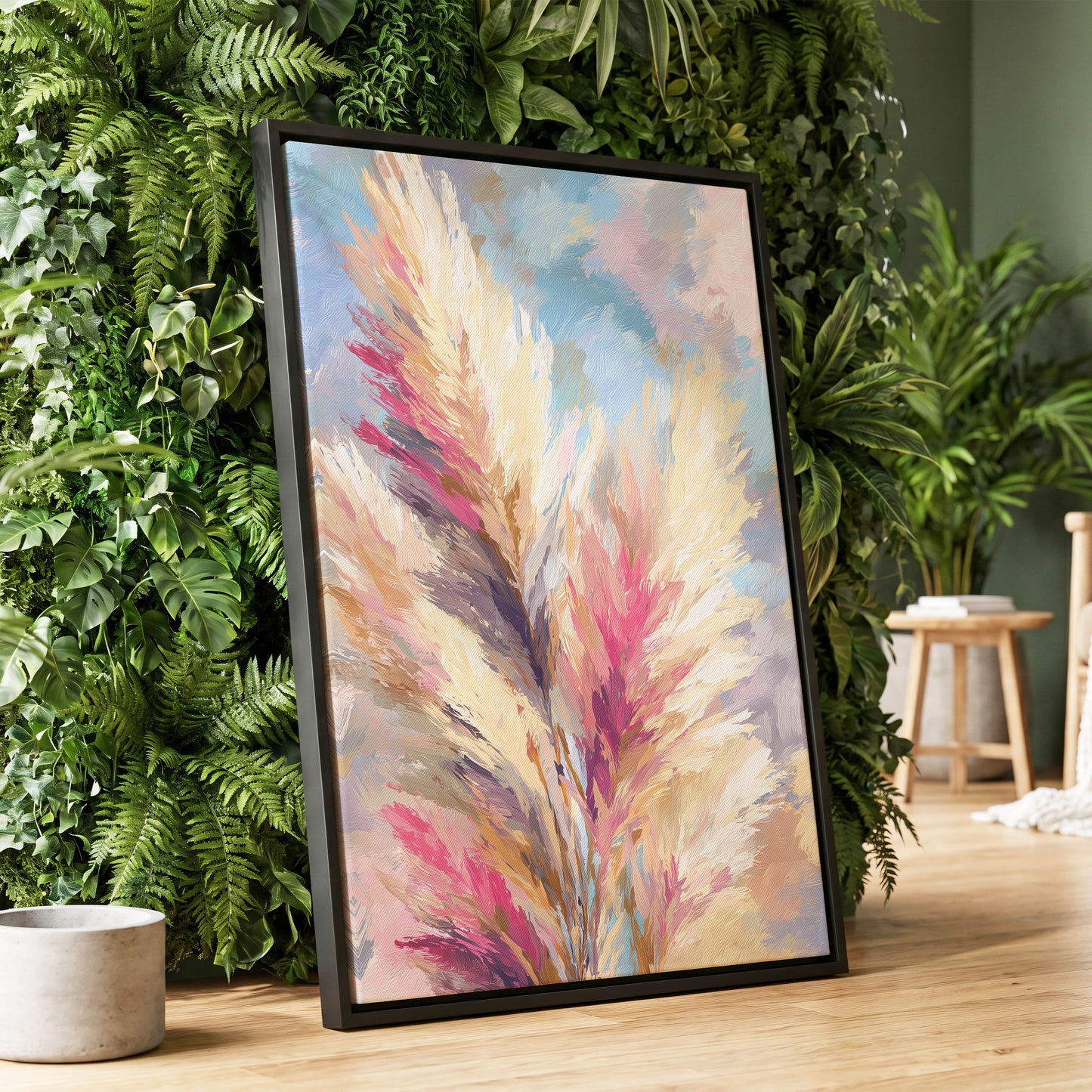 Pastel Plume Garden – wall art displayed in a styled interior, gallery view 1