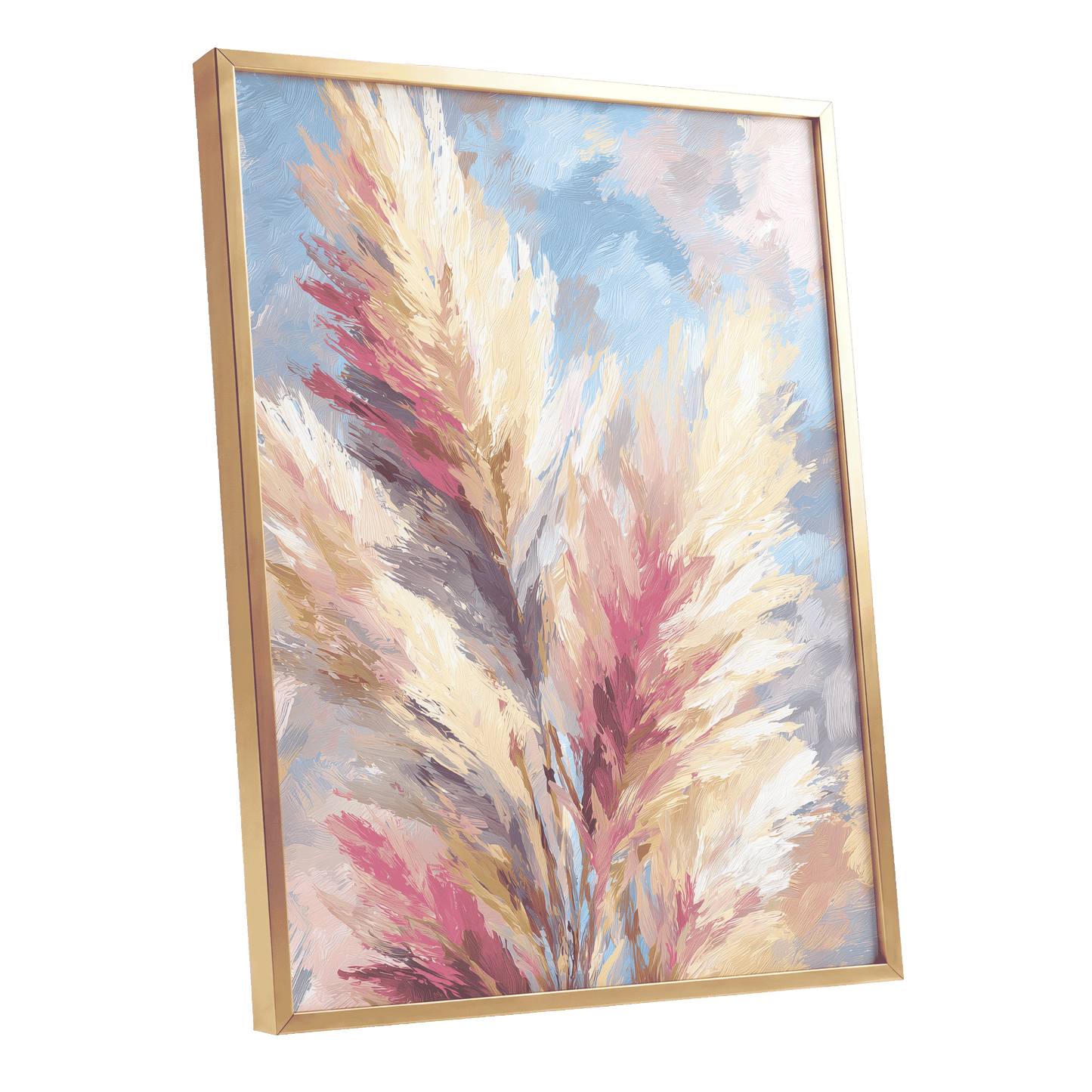 Pastel Plume Garden – gold framed poster option