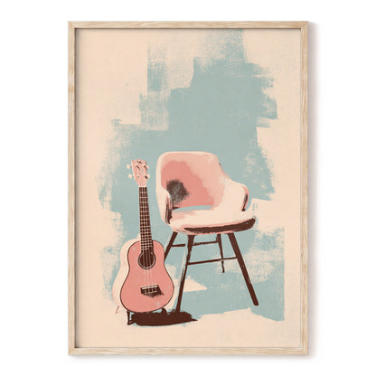 Pastel Serenade, pink, beige, blue abstract wall art, front artwork view