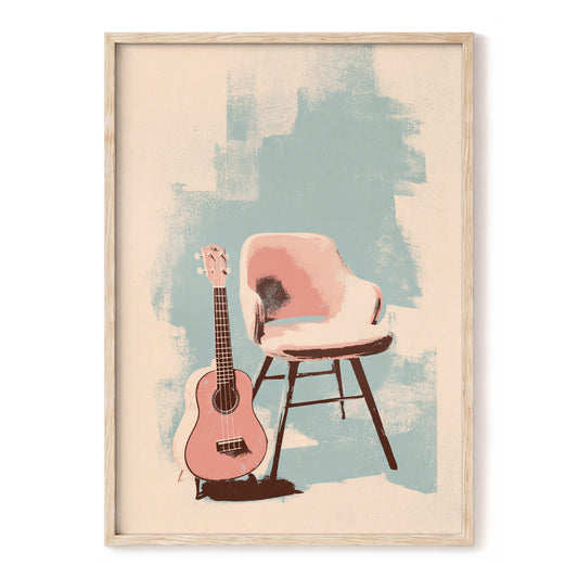 Pastel Serenade, pink, beige, blue abstract wall art, front artwork view