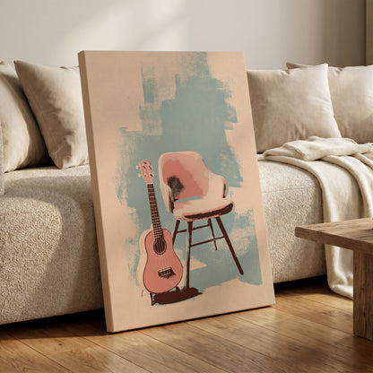 Pastel Serenade, pink, beige, blue abstract wall art on canvas displayed in a styled interior, gallery view 1
