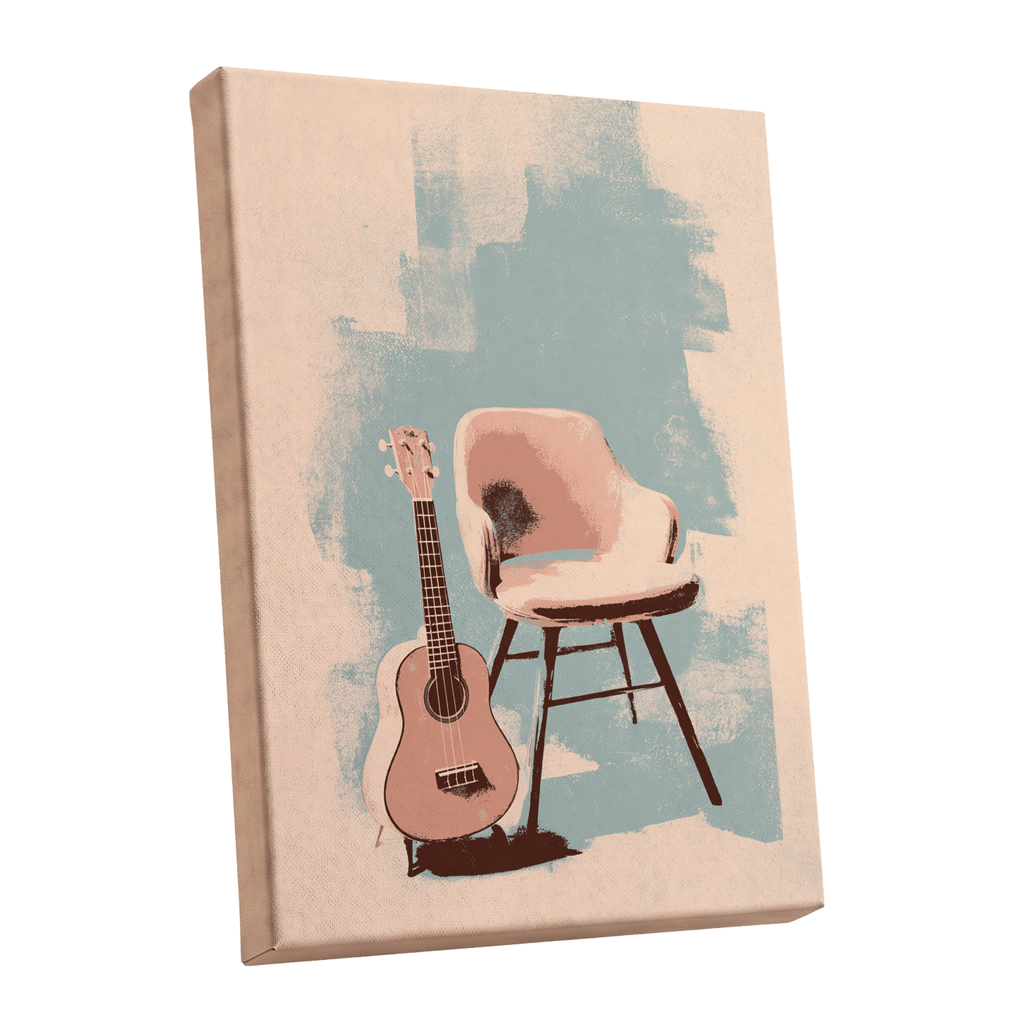 Pastel Serenade, pink, beige, blue abstract wall art shown as a stretched canvas wall art