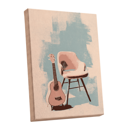 Pastel Serenade, pink, beige, blue abstract wall art shown as a stretched canvas wall art