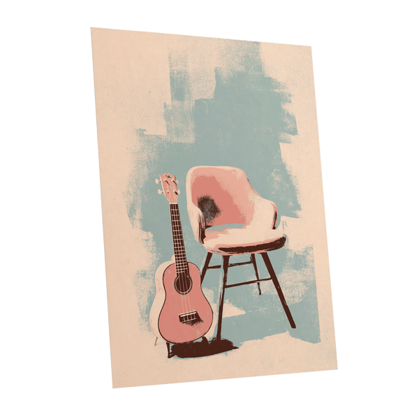 Pastel Serenade, pink, beige, blue abstract wall art shown as a unframed poster wall art print