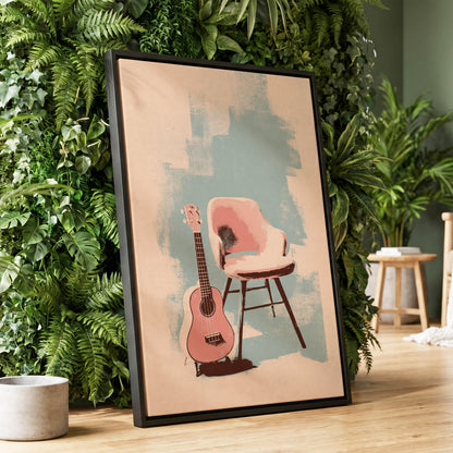 Pastel Serenade, pink, beige, blue abstract wall art displayed in a styled interior, gallery view 1