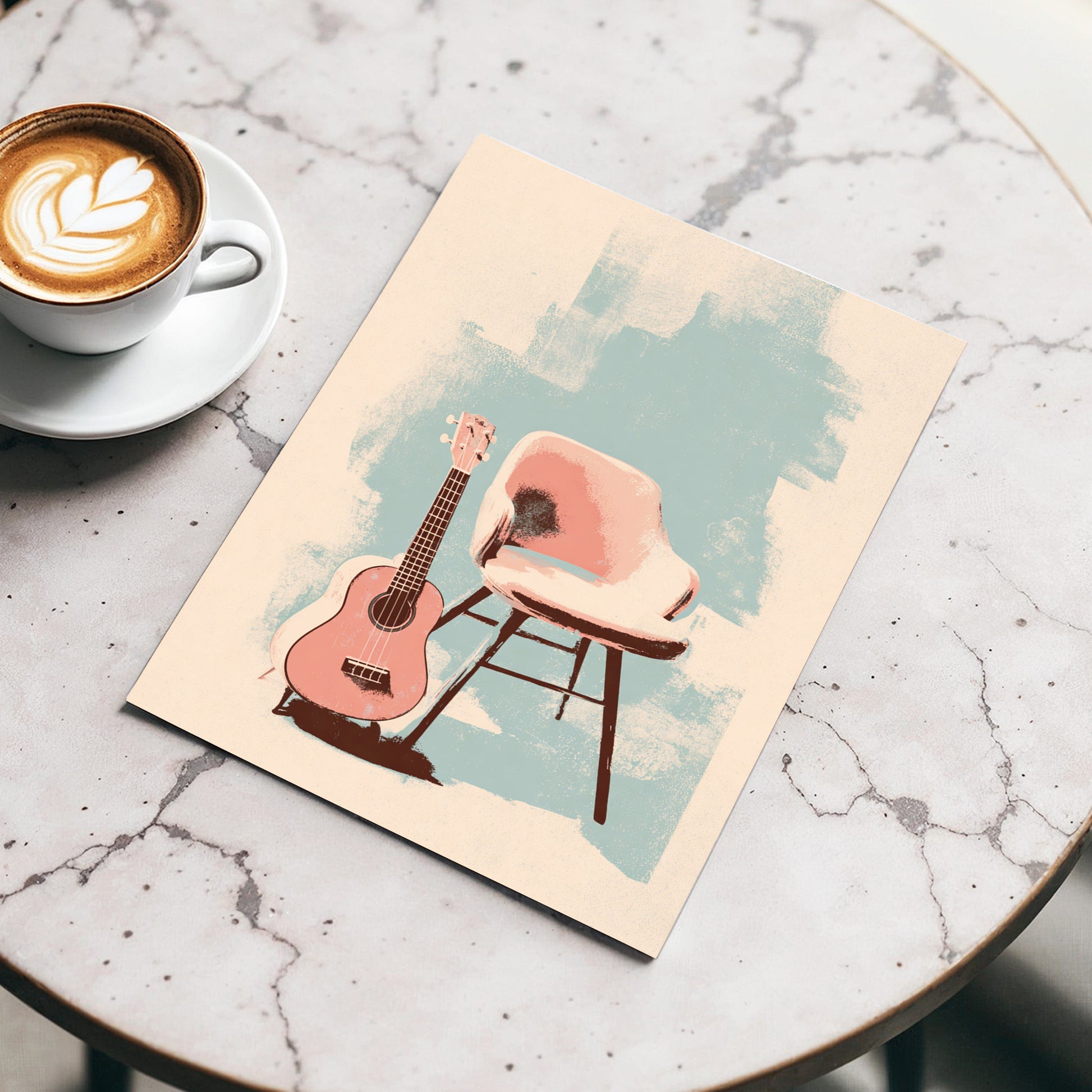 Pastel Serenade, pink, beige, blue abstract wall art displayed in a styled interior, gallery view 3