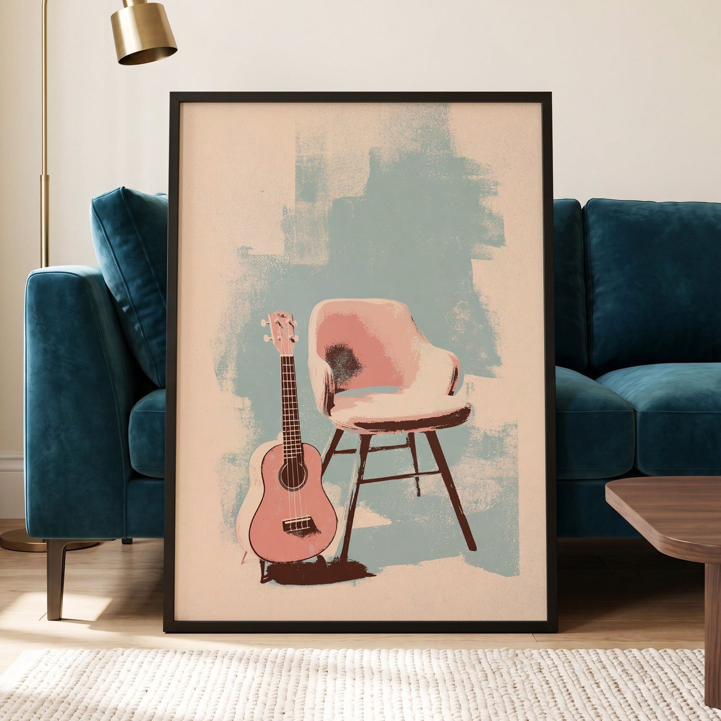 Pastel Serenade, pink, beige, blue abstract wall art displayed in a styled interior, gallery view 5