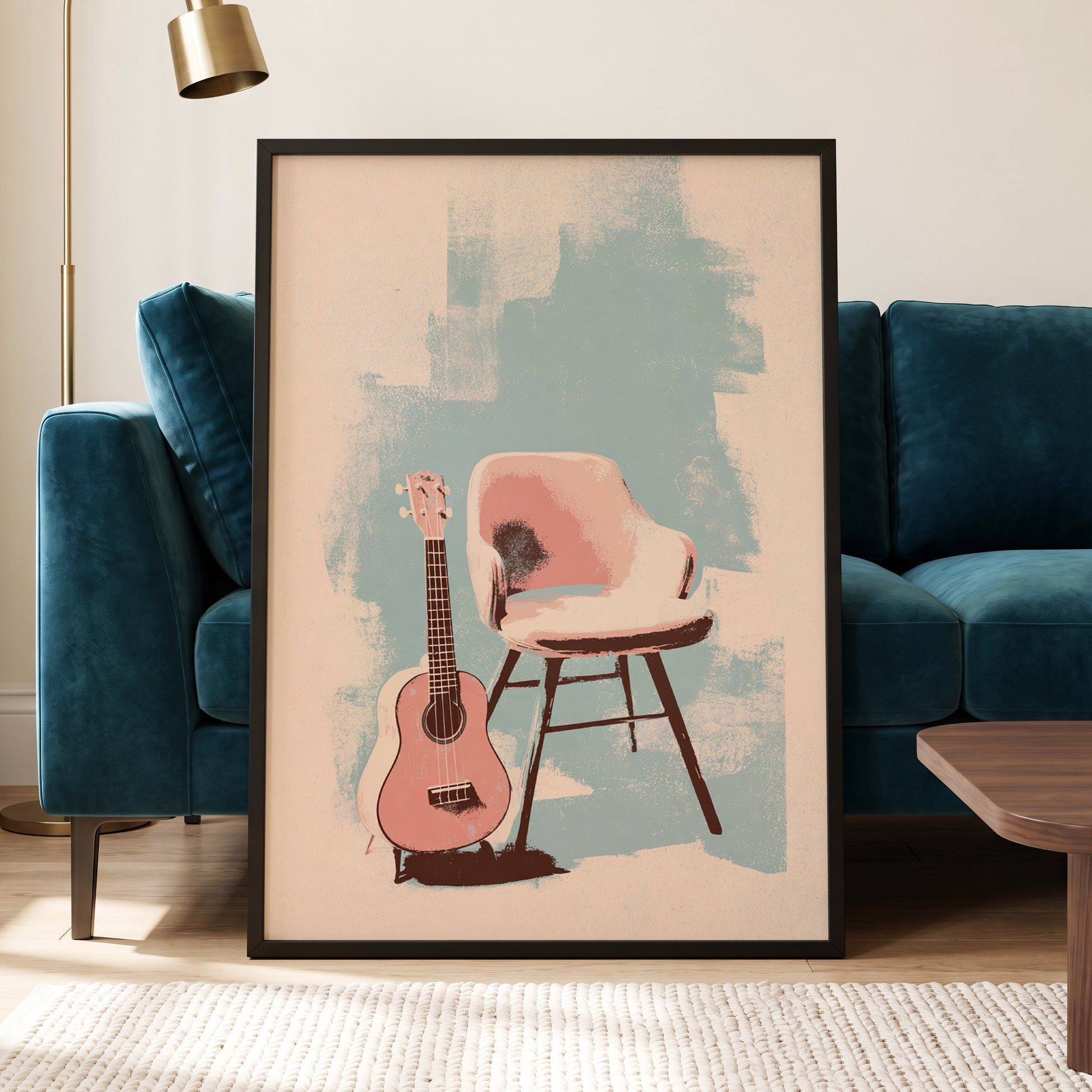 Pastel Serenade, pink, beige, blue abstract wall art displayed in a styled interior, gallery view 5
