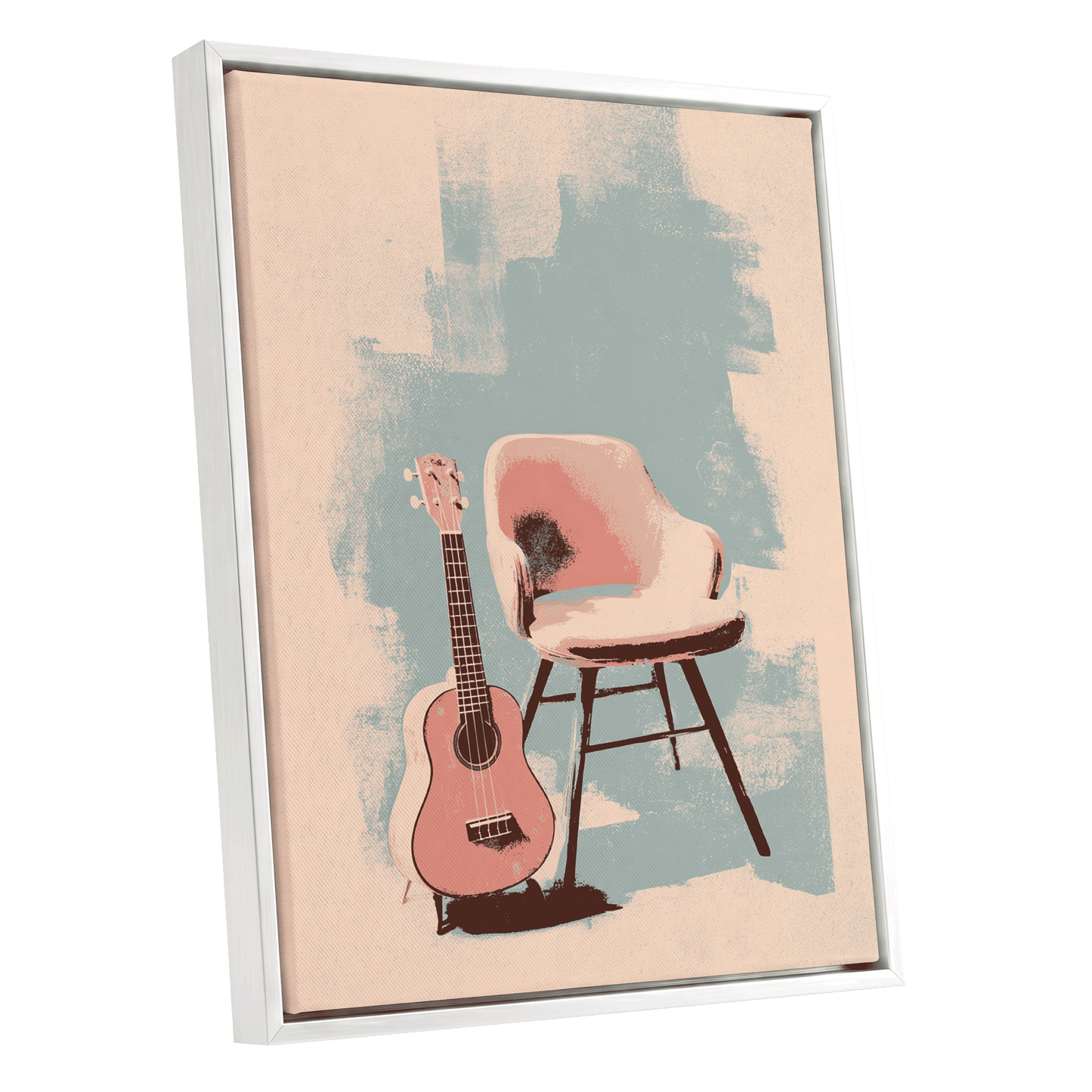 Pastel Serenade, pink, beige, blue abstract wall art shown as a white framed canvas wall art