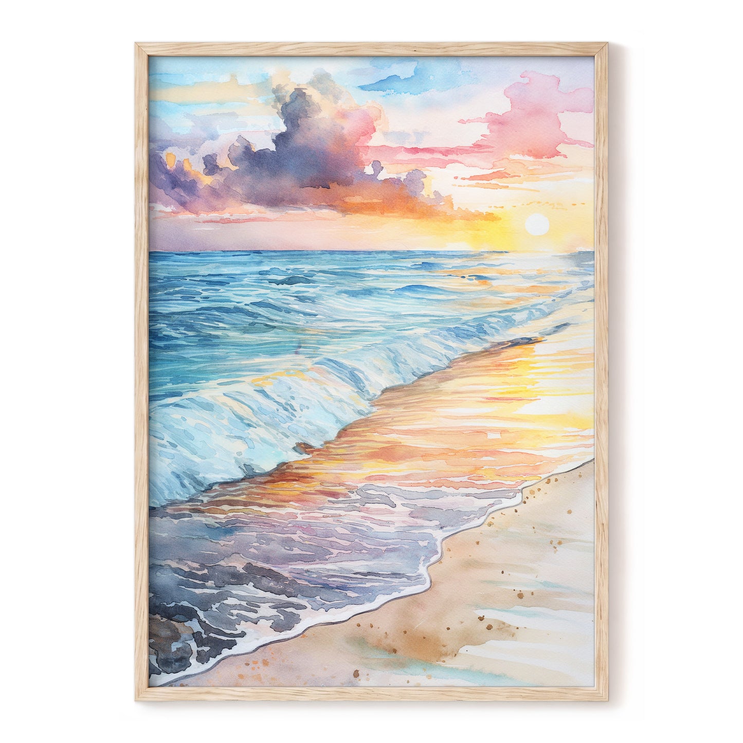 Pastel Tide at Sunset, blue, orange, beige nature wall art, front artwork view