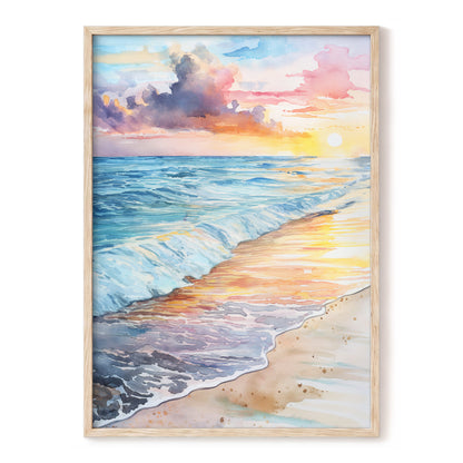 Pastel Tide at Sunset, blue, orange, beige nature wall art, front artwork view