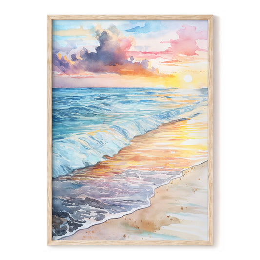 Pastel Tide at Sunset, blue, orange, beige nature wall art, front artwork view