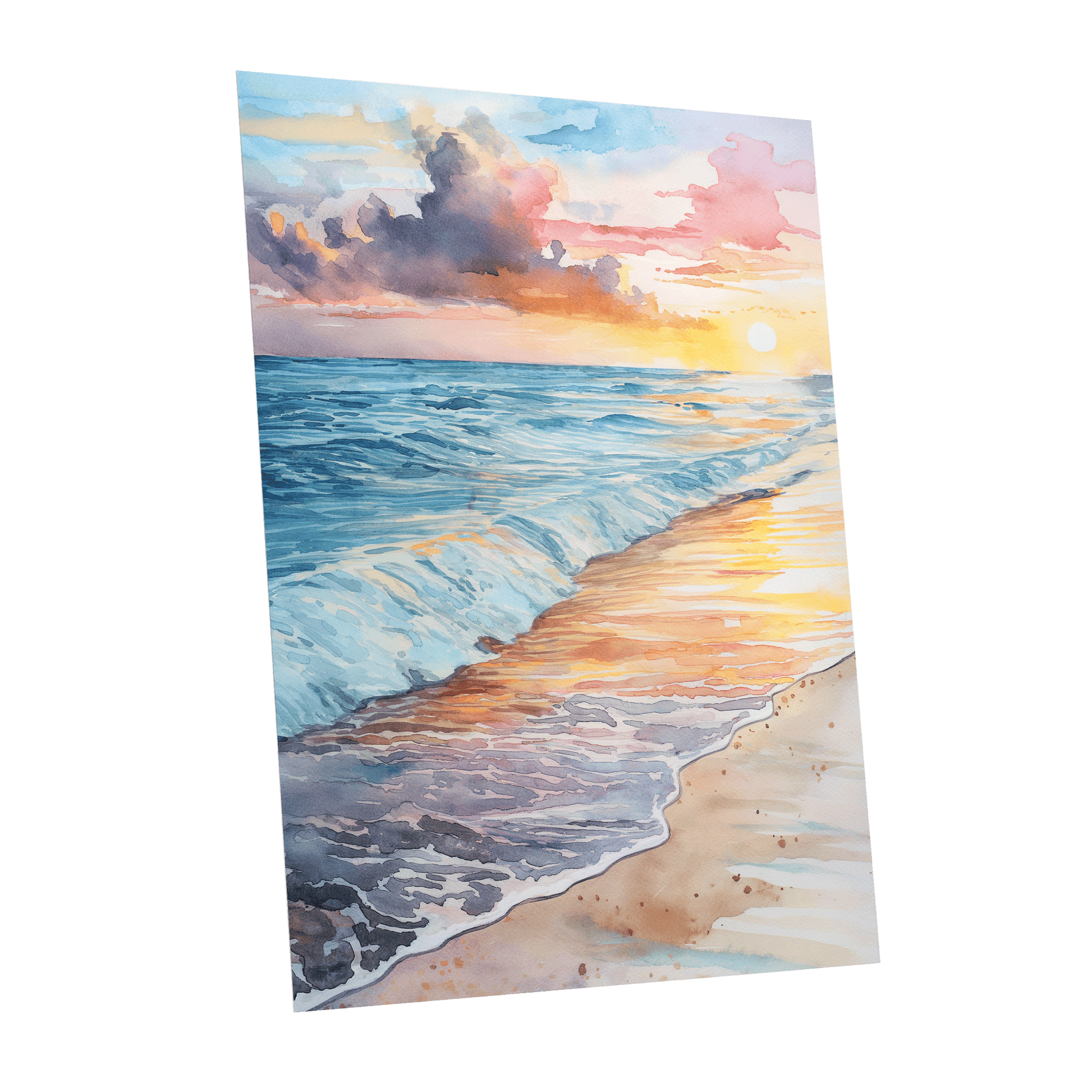 Pastel Tide at Sunset, blue, orange, beige nature wall art shown as a unframed poster wall art print