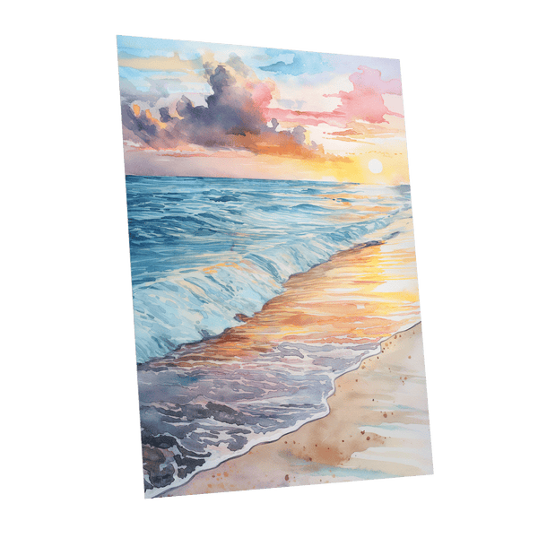 Pastel Tide at Sunset, blue, orange, beige nature wall art shown as a unframed poster wall art print