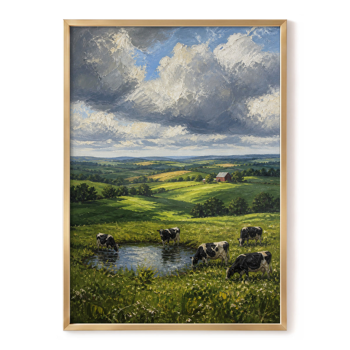 Pastures Before the Storm, green, gray, blue nature wall art, front artwork view