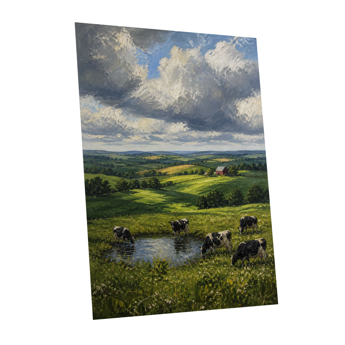 Pastures Before the Storm, green, gray, blue nature wall art shown as a unframed poster wall art print