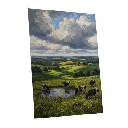 Pastures Before the Storm, green, gray, blue nature wall art shown as a unframed poster wall art print