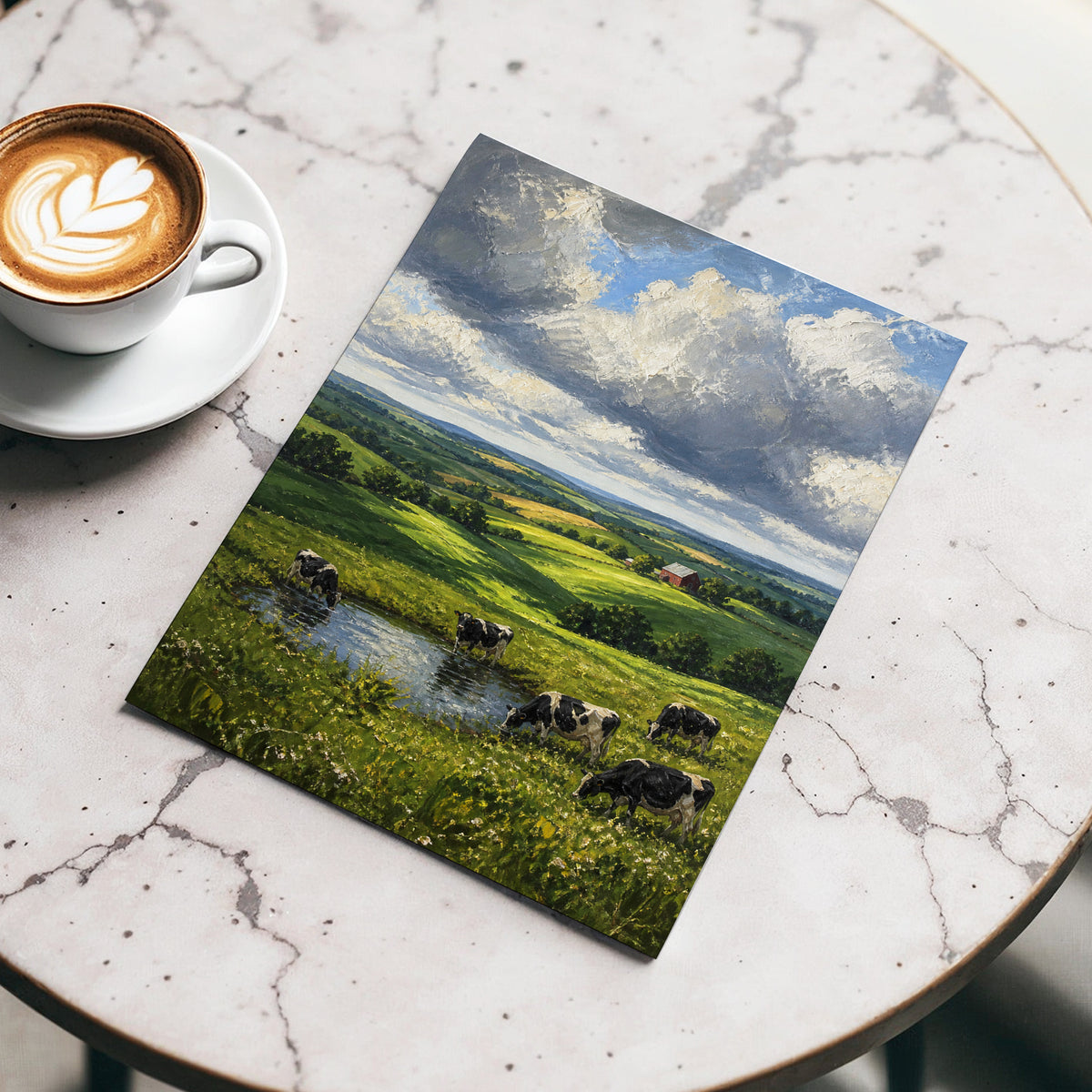 Pastures Before the Storm, green, gray, blue nature wall art displayed in a styled interior, gallery view 4