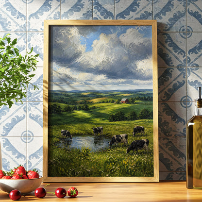 Pastures Before the Storm, green, gray, blue nature wall art displayed in a styled interior, gallery view 6