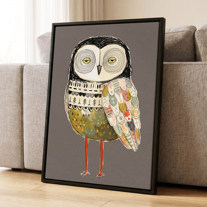 Patchwork Night Owl, gray, black, beige nature wall art displayed in a styled interior, gallery view 4