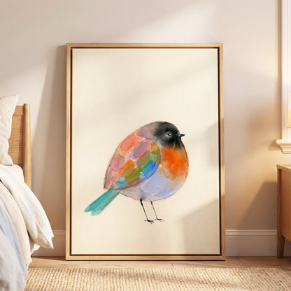Patchwork Robin, multicolor, beige, black nature wall art displayed in a styled interior, gallery view 4