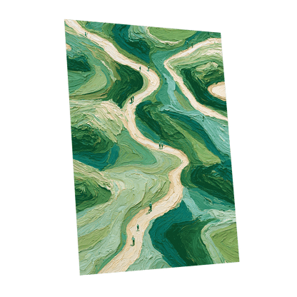 Paths Through Verdure, green, beige, blue nature wall art shown as a unframed poster wall art print