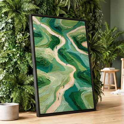Paths Through Verdure, green, beige, blue nature wall art displayed in a styled interior, gallery view 1