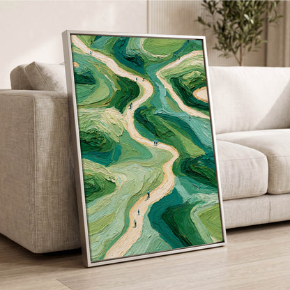 Paths Through Verdure, green, beige, blue nature wall art displayed in a styled interior, gallery view 2