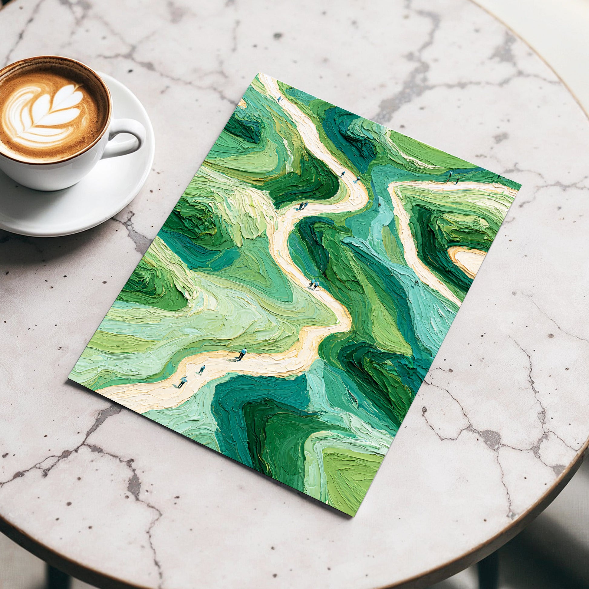 Paths Through Verdure, green, beige, blue nature wall art displayed in a styled interior, gallery view 3