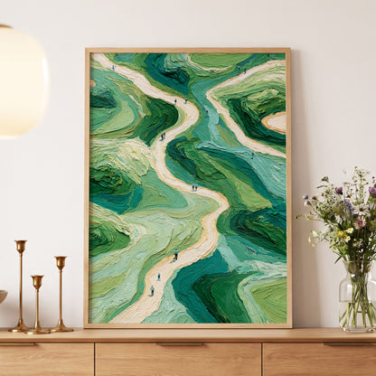 Paths Through Verdure, green, beige, blue nature wall art displayed in a styled interior, gallery view 5