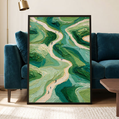 Paths Through Verdure, green, beige, blue nature wall art displayed in a styled interior, gallery view 6