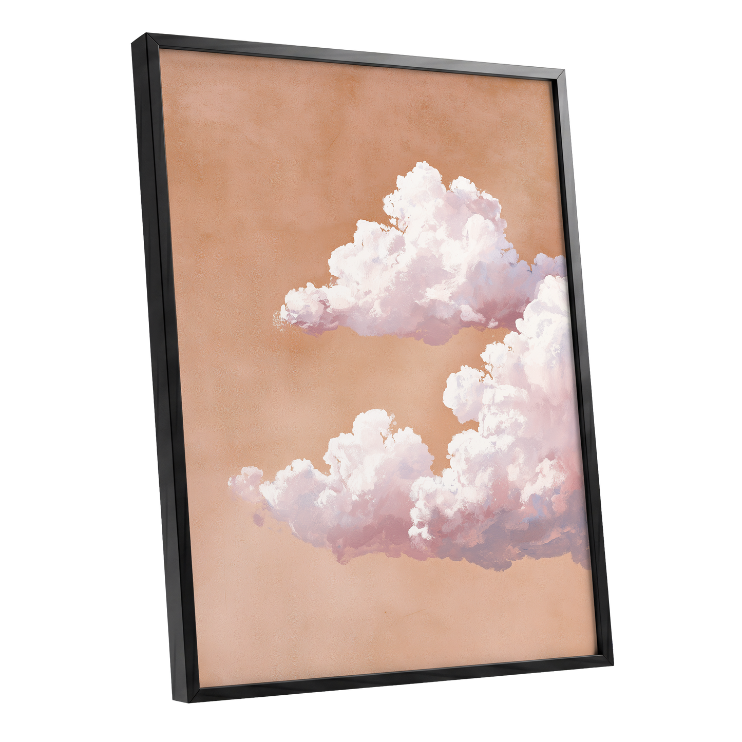 Peach Cloud Reverie, orange, pink, white nature wall art shown as a black framed poster wall art print