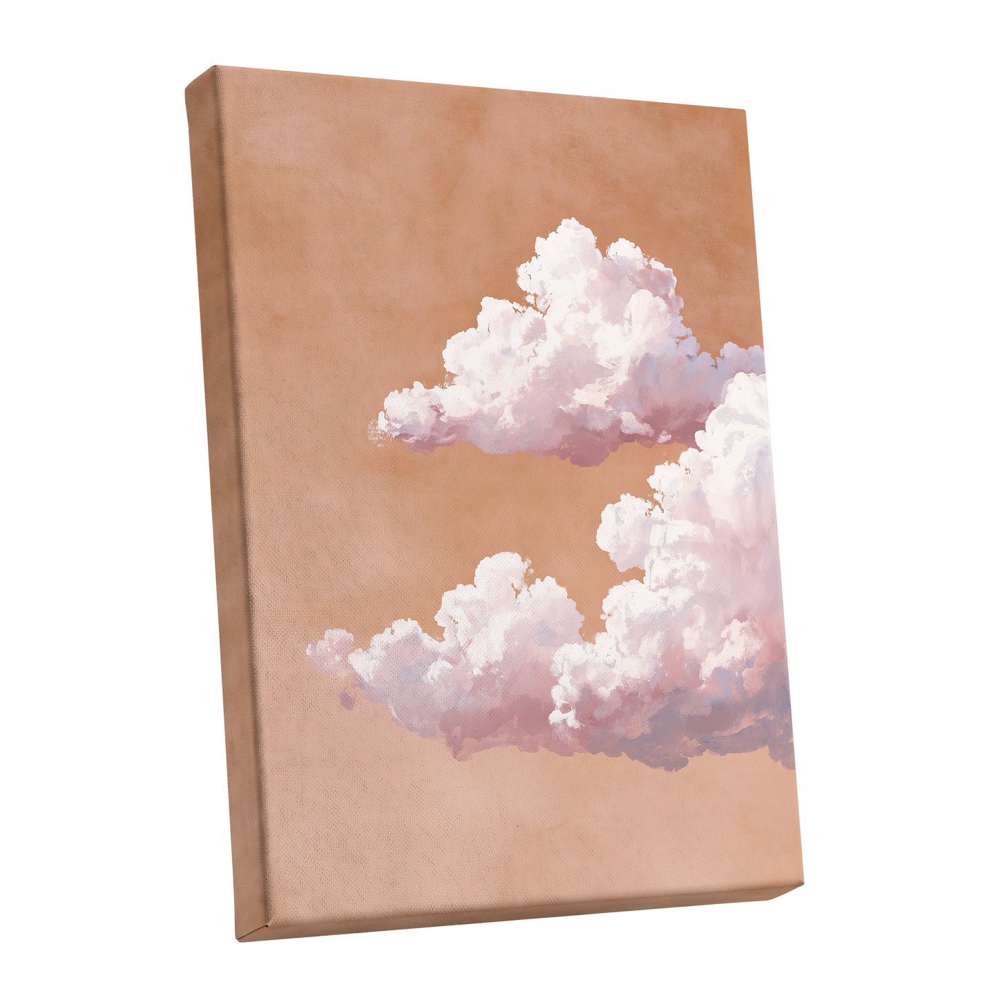 Peach Cloud Reverie, orange, pink, white nature wall art shown as a stretched canvas wall art