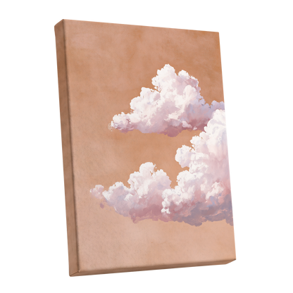 Peach Cloud Reverie, orange, pink, white nature wall art shown as a stretched canvas wall art