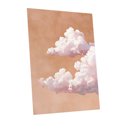 Peach Cloud Reverie, orange, pink, white nature wall art shown as a unframed poster wall art print