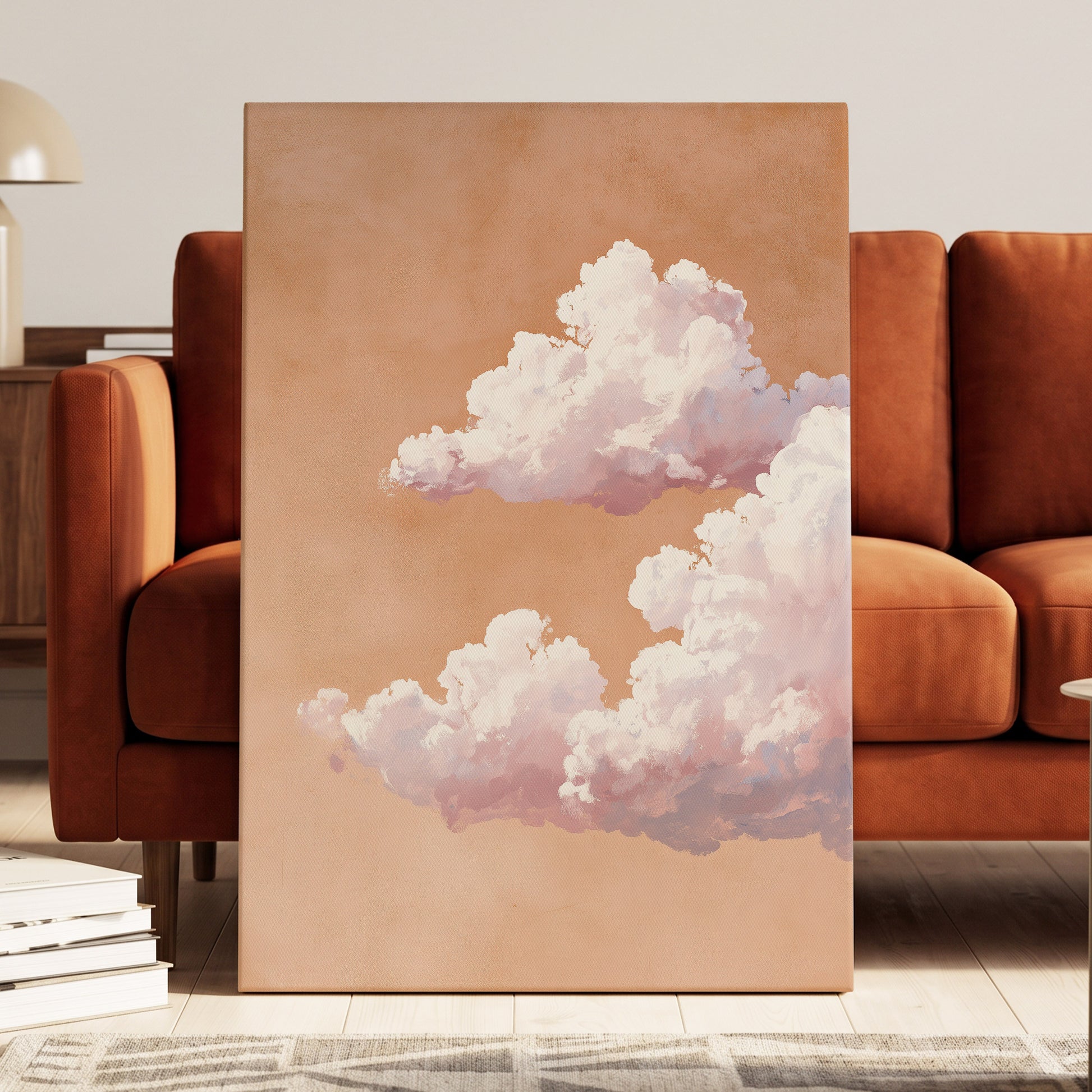 Peach Cloud Reverie, orange, pink, white nature wall art displayed in a styled interior, gallery view 7