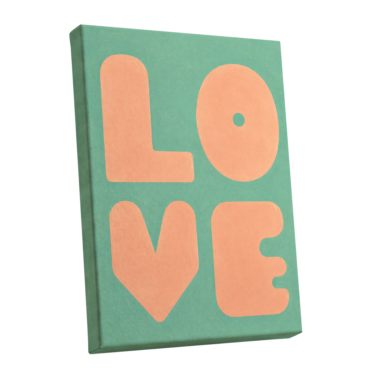 Peach Love Letters, green, orange, pink minimalist wall art shown as a stretched canvas wall art